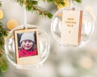 Personalised Wooden Keepsake Photo Glass Dome Bauble