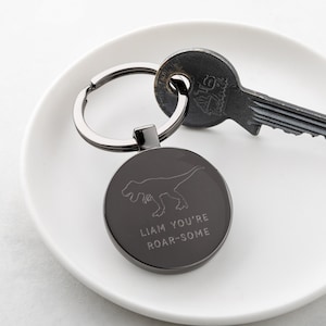 Personalised Roarsome Valentine&#39;s Day Keyring, Dinosaur Keyring, Anniversary Gift For Him, Anniversary Gift For Loved One, Roar-Some Gifts