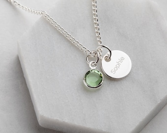 Personalised Swarovski Birthstone And Disc Necklace