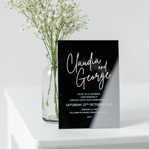 Elegant Acrylic Wedding Invitations, Mirrored Acrylic Invitations, Mirror Silver Invite, Stylish Invitations, Engraved Celebration Invite image 4