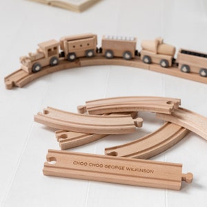 Personalised Wooden Train Set And Oval Track, Traditional Toys, Custom Train Toys, Bespoke Keepsake Gifts, Engraved Train Track, Keepsake