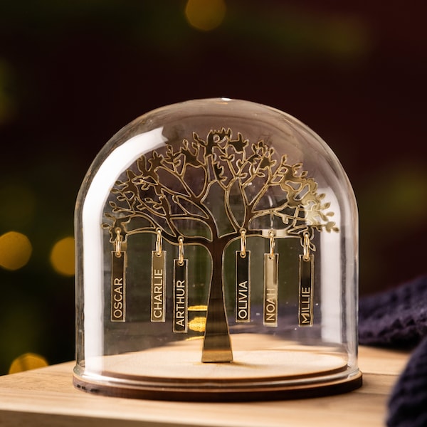 Décoration personnalisée de dôme de Noël d'arbre généalogique, cadeaux de famille sur mesure, décoration de dôme d'arbre généalogique, souvenirs au trésor pour toujours