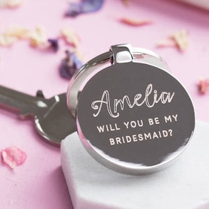 Personalised Will You Be My Bridesmaid Keyring, Custom Bridal Party Gifts, Asking Bridesmaid Ideas, Wedding Celebration Gifts image 1