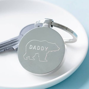 Personalised Engraved Daddy Bear Keyring, Bespoke Engraved Keyring For Him, Gifts For Dad, Custom Keepsake Keyring Gift For Him