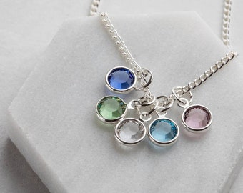 Personalised Swarovski Birthstone Cluster Necklace, Birthday Birth Stone Channel Necklace, Birthstone Gifts For Mum, Keepsake For Loved One