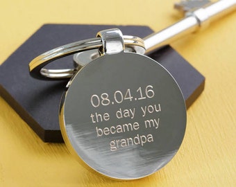 Personalised Day You Became My Grandpa Keyring, Bespoke Engraved Keepsake Gifts, New Grandparent Gift, Birthday Anniversary Gift To Treasure