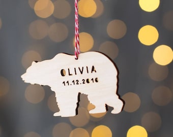 Personalised Wooden Baby Polar Bear Decoration