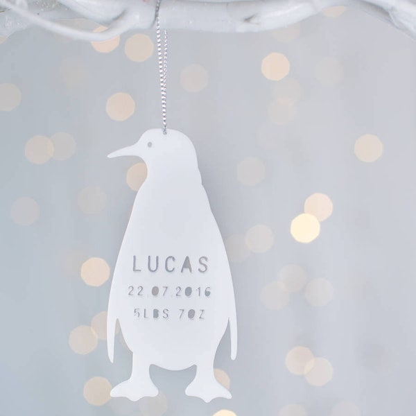 Premier pingouin de Noël de bébé personnalisé, 1er souvenir de Noël, décoration inoubliable, souvenir à chérir, décoration personnalisée pour bébé