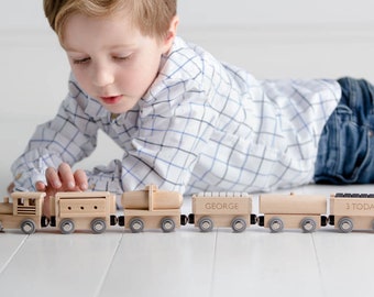 Personalised Wooden Birthday Train Set, Traditional Wooden Toys For Children, Eco Toys, Gifts For Boys, Gifts For Girls, Sustainable Toys