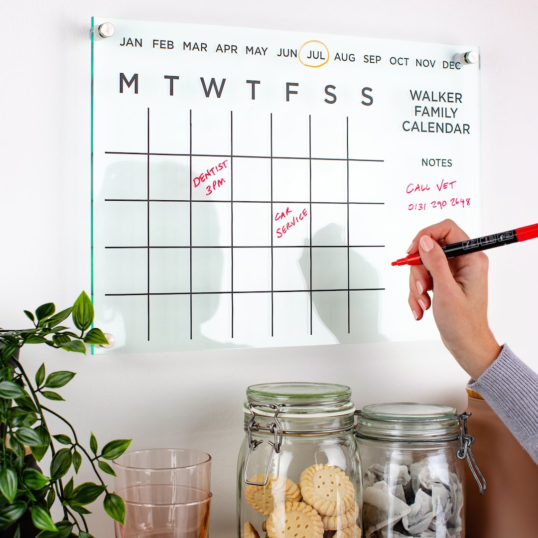 Personalised Family Acrylic Monthly Wall Calendar, Dry Erase Acrylic ...