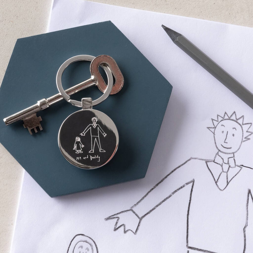 Personalised Daddy And Me Childs Drawing Keyring Engraved Keyring Keepsake Child s Drawing On Key Chain Gifts For Daddy Gifts for Him