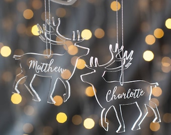 Personalised Clear Reindeer Christmas Decoration, Timeless Christmas Decoration, Festive Reindeer Decoration, Christmas Must Have Decoration