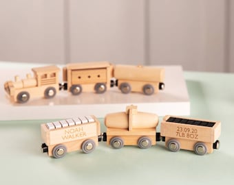 Personalised New Baby Wooden Train Set, Traditional Wooden Train Set Gifts, Eco Toys, Gifts For Boys, Gifts For Girls, Train Set Toys