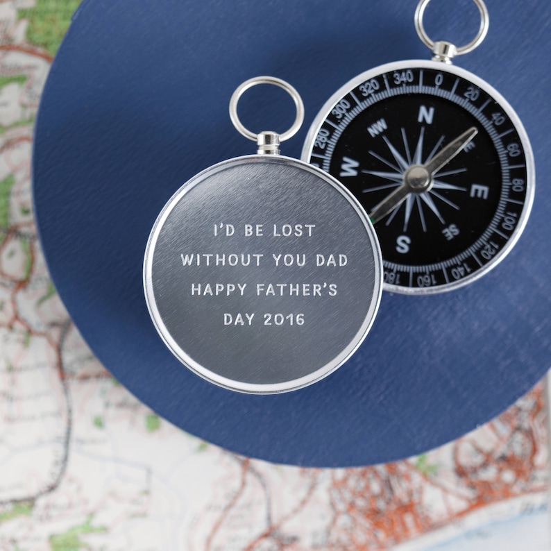 Personalised Engraved Compass Gift For Him, Token Gifts For Him, Thoughtful Keepsake Gift for him, Lost Without You Dad Gift, Engraved Gifts image 1