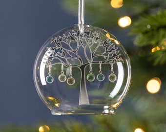 Personalised Birthstone Family Tree Glass Dome Bauble, Swarovski Birthstone Christmas Bauble, Birthstone Family Tree Gifts, Christmas Decor