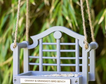 Personalised Wooden Memorial Bench Bird Feeder, In Remembrance Garden Bird Feeder, Engraved Bird Feeder Swing, Gifts For The Garden