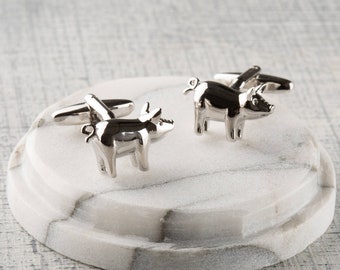 Silver Pig Cufflinks, Novelty Cufflinks For Dad, Animal Pig Cufflinks, 3D Cufflinks, Cufflink Gifts For Him, Fun Birthday Gifts For Dad