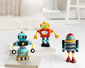 Three Wooden Robot Construction Toys