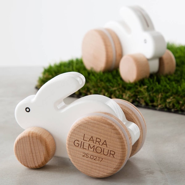 Classic Wooden Push Pull Rabbit Toy - Custom Easter Gift