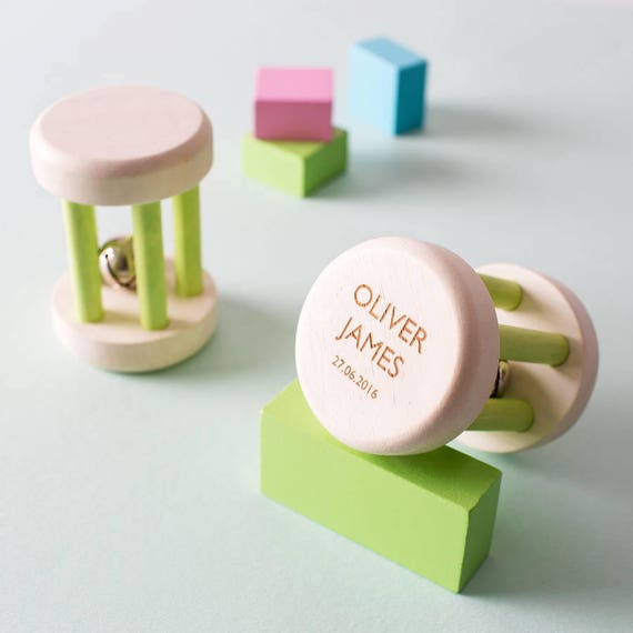 personalised wooden baby rattle