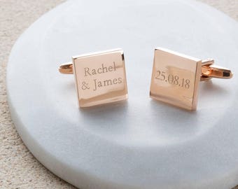 Personalised Rose Gold Wedding Cufflinks, Engraved Anniversary Gifts For Him, Bespoke Engraved Cufflinks, Keepsake Cufflinks For Them