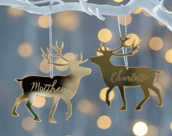 Personalised Mirrored Reindeer Decoration