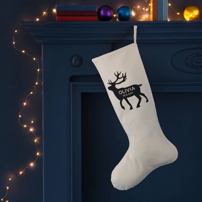 Personalised Reindeer Baby's First Christmas Stocking image 1