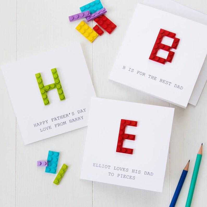 Personalised Building Block Initial Father's Day Card, Retro Building Block Card For Him, Colourful Building Block Card, Fun Card For Daddy image 2