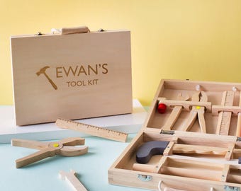 Personalised Wooden Tool Kit Toy, Pretend Play, Eco Toys, Custom Tool Kit Toy, Keepsake Toys For Boys, Birthday Gifts For Him