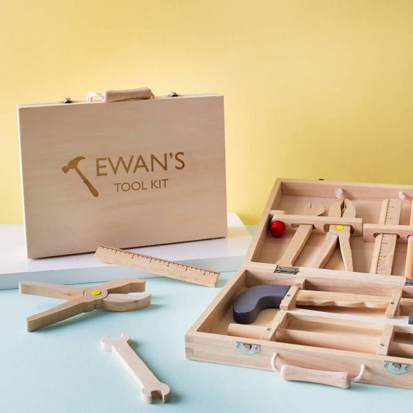 Personalised Wooden Tool Kit Toy, Pretend Play, Eco Toys, Custom Tool Kit Toy, Keepsake Toys For Boys, Birthday Gifts For Him