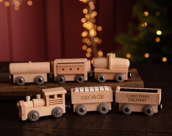 Personalised Christmas Wooden Train Set, Traditional Train Set, Eco Toys, Custom Keepsake Train Set Toy, Gifts For Boys, Gifts For Kids