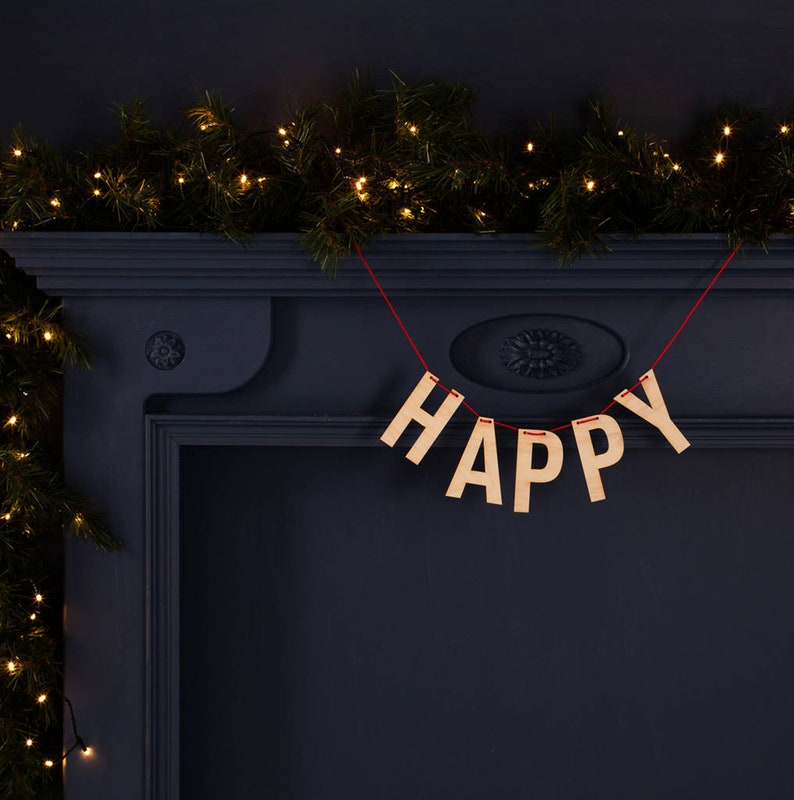Festive Wooden 'Happy' Christmas Bunting image 4