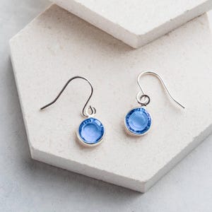 September Sapphire Swarovski Anniversary Birthstone Earrings, Swarovski Custom Charm Earrings, October Rose Crystal, Birthday Custom Gift