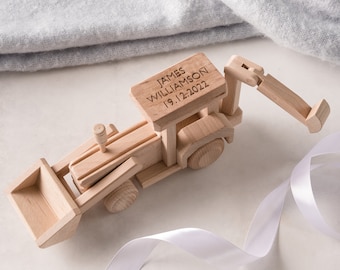 Personalised Wooden New Baby Tractor Toy