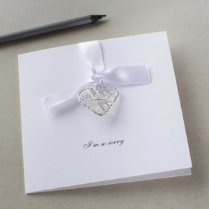 Carte coeur en fil métallique désolée personnalisée, carte bien pensée imprimée personnalisée pour un être cher, carte souvenir charme, je pense à vous, désolé pour votre perte