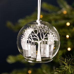 Personalised Family Tree Glass Dome Bauble, Engraved Family Tree Keepsake Christmas Bauble, Timeless Christmas Dome Bauble, Family Christmas image 3