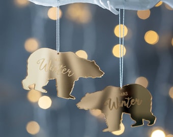 Personalised Mirrored Mr And Mrs Polar Bear Decoration