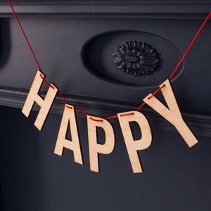 Festive Wooden 'Happy' Christmas Bunting image 3