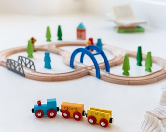 Personalised Wooden Big Journey Train Set, Traditional Wooden Toys, Custom Keepsake Toys, Eco Toys, Bespoke Wooden Train Set Toy