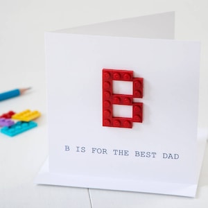 Personalised Building Block Initial Father's Day Card, Retro Building Block Card For Him, Colourful Building Block Card, Fun Card For Daddy image 1