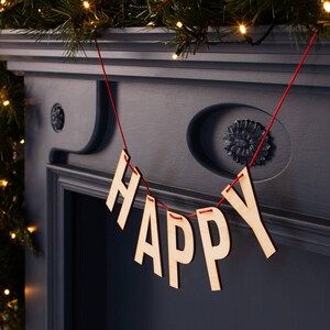 Festive Wooden 'Happy' Christmas Bunting image 2