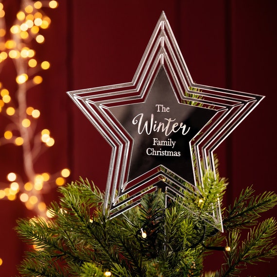 Personalised Star Christmas Tree Topper, Engraved Acrylic Star Festive Tree  Topper, Christmas Essentials, Timeless Keepsake Christmas Decor 