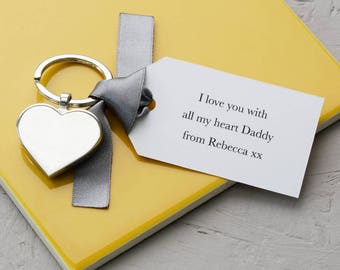 Father's Day Keyring With Personalised Tag, Heart Keyring Token Gift, Heart Keyring Gift For Her, Heart Keyring Gift For Him