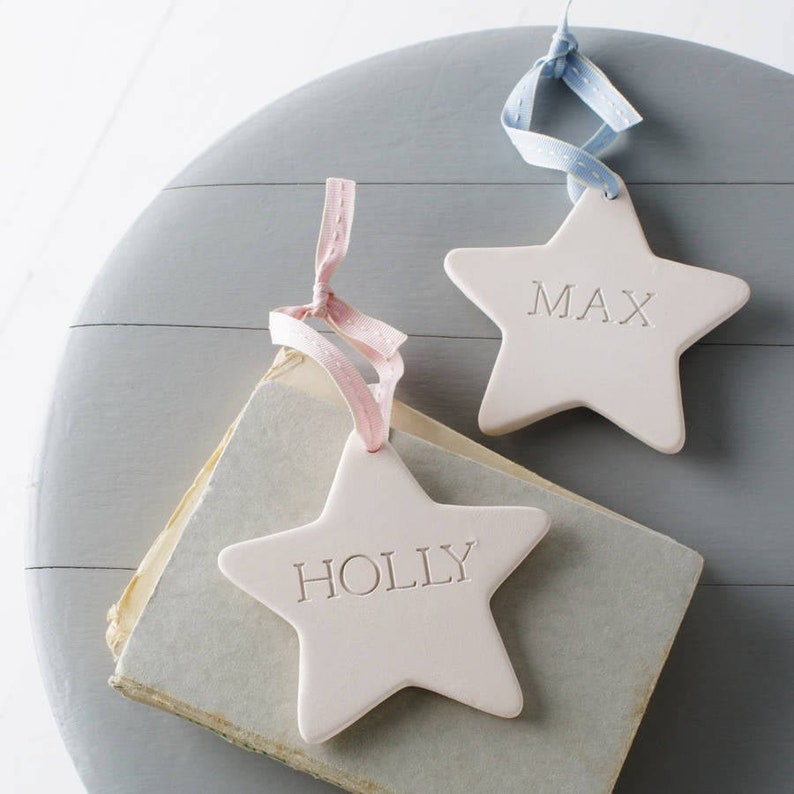 Baby's First Engraved Ceramic Star, New Baby Gifts, Nursery Decor, Engraved Keepsake Gift For New Parents, Baby Shower Gifts, Welcome Baby image 1
