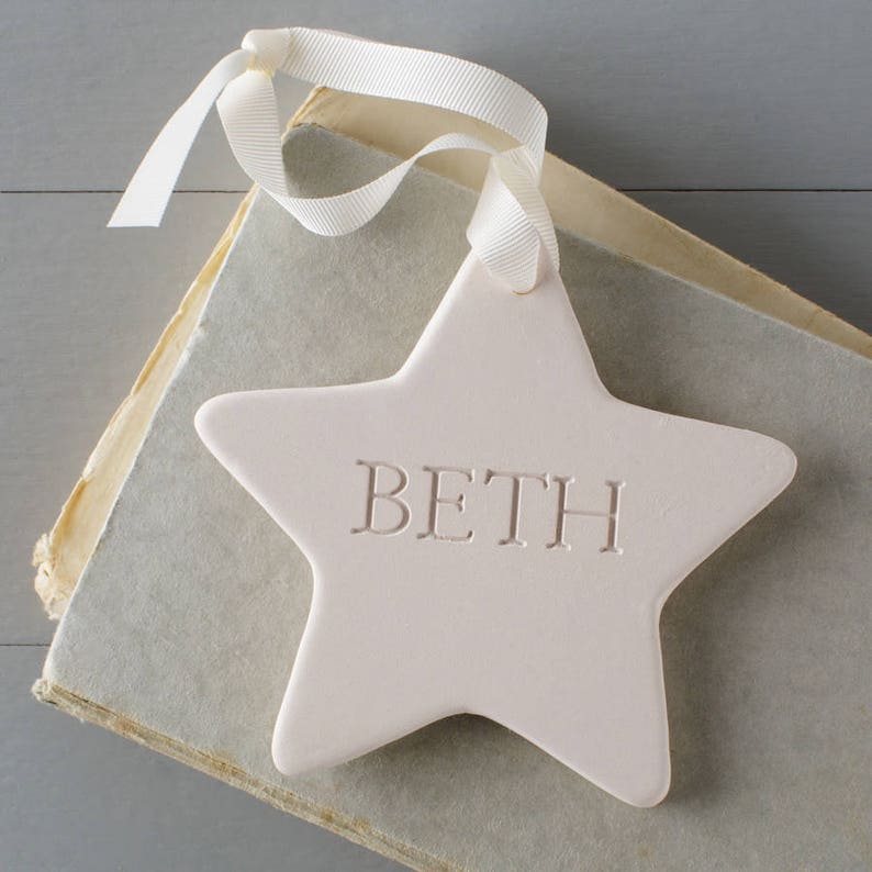 Baby's First Engraved Ceramic Star, New Baby Gifts, Nursery Decor, Engraved Keepsake Gift For New Parents, Baby Shower Gifts, Welcome Baby image 2