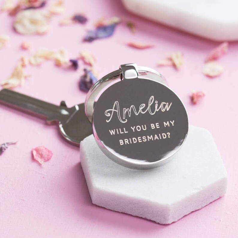 Personalised Will You Be My Bridesmaid Keyring, Custom Bridal Party Gifts, Asking Bridesmaid Ideas, Wedding Celebration Gifts image 1