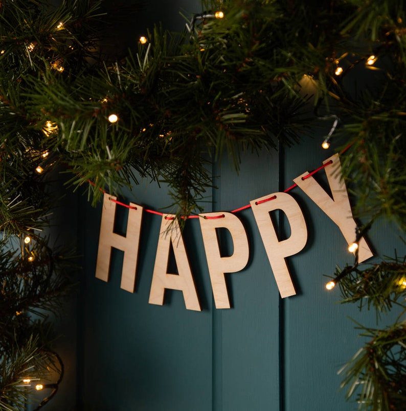 Festive Wooden 'Happy' Christmas Bunting image 1