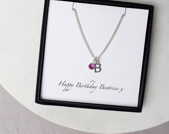 Personalised Swarovski Birthstone And Initial Necklace, Swarovski Charm Birthstone Jewellery, May Birthday Gift, Emerald Keepsake