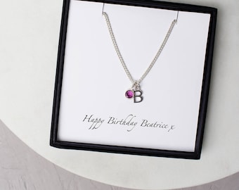 Personalised Swarovski Birthstone And Initial Necklace, Swarovski Charm Birthstone Jewellery, April Birthday Gift, Crystal Clear Keepsake