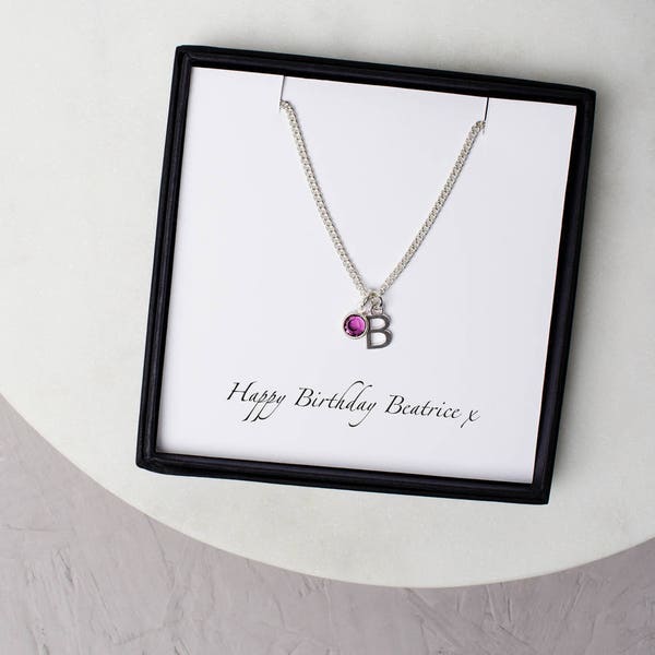 Personalised Swarovski Birthstone And Initial Necklace, Swarovski Charm Birthstone Jewellery, April Birthday Gift, Crystal Clear Keepsake